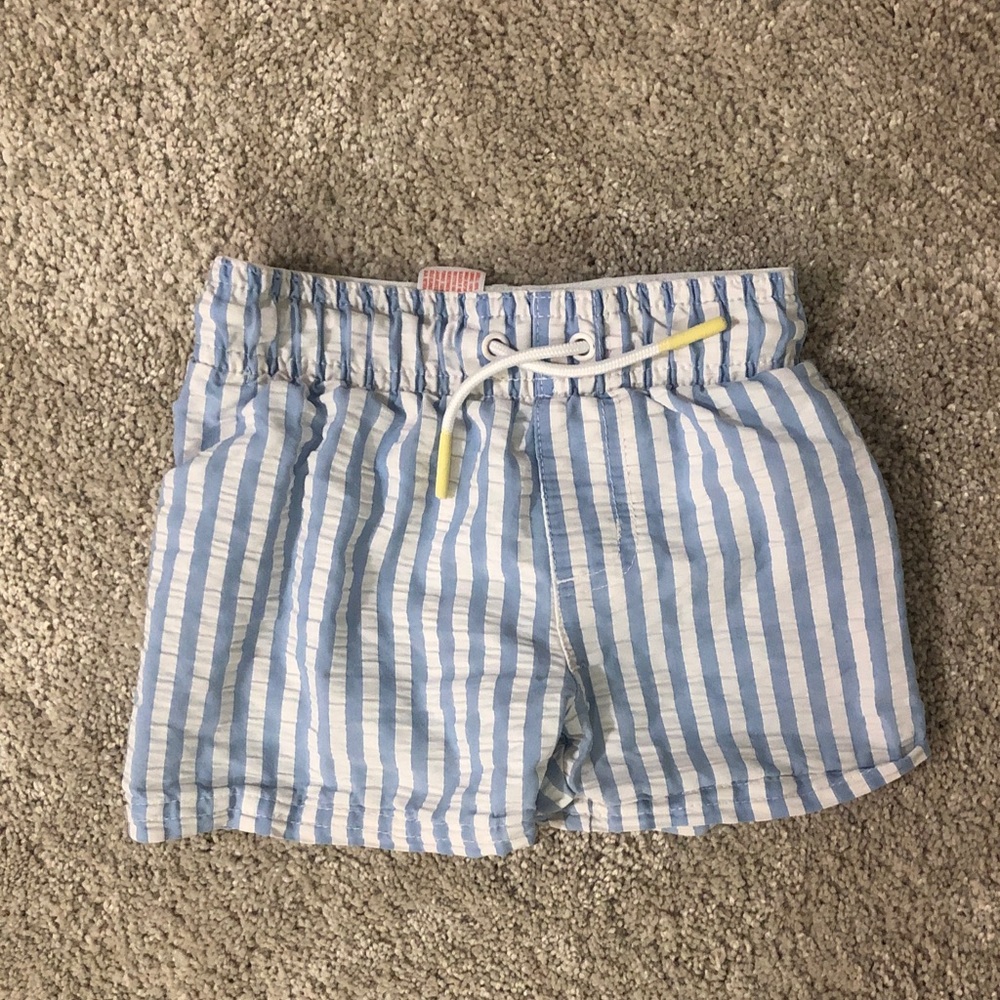 Cat & Jack light blue and white striped swim trunks Sz 12 mo